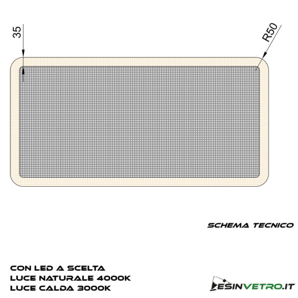 schema tecnico Specchio a LED su MISURA Arrotondato con illuminazione a cornice